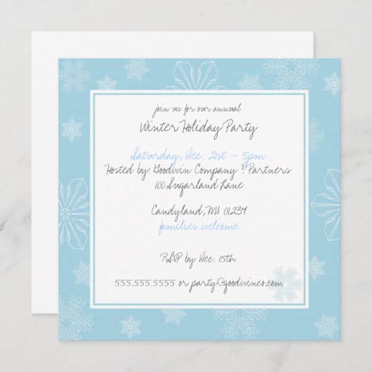 Invitations Fête de Fête de Snowflake (Devant / Derrière)