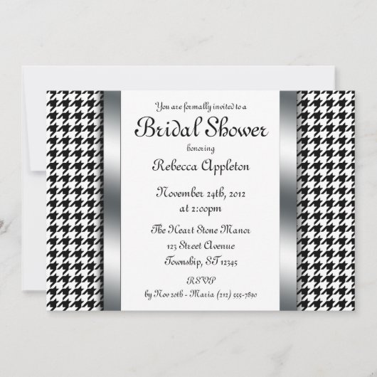 Invitations Fêtes des mariées Houndstooth & Silver (Devant)