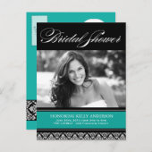 Invitations Fêtes des mariées Jade et Black Damask (Devant / Derrière)