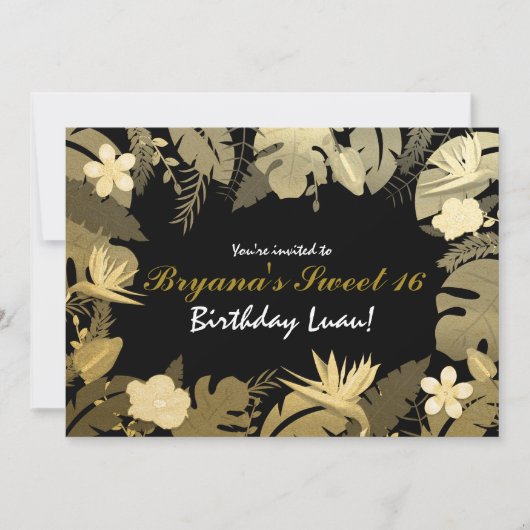Invitations Feuilles de Jardin Tropical Or & Noir (Devant)