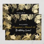 Invitations Feuilles de Jardin Tropical Or & Noir (Devant / Derrière)