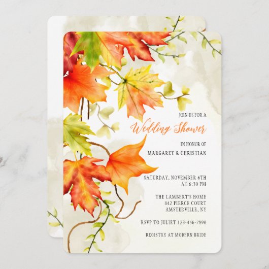 Invitations Feuilles en chute d'aquarelle (Devant / Derrière)