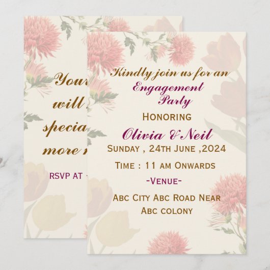 Invitations fiançailles (Devant / Derrière)