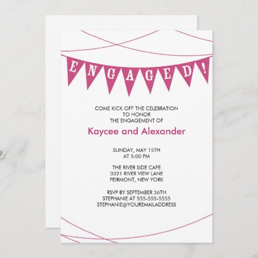 Invitations Fiançailles de bannière rose (Devant / Derrière)