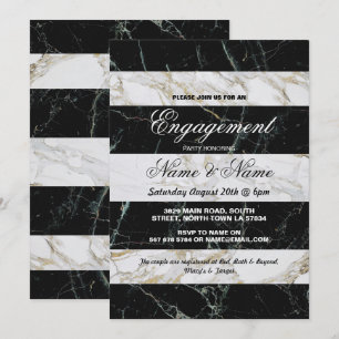 Invitations Fiançailles Marbre blanc noir