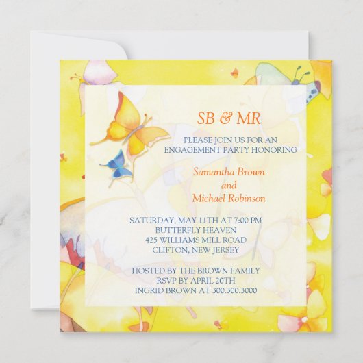 Invitations Fiançailles: Papillons colorés (Devant)
