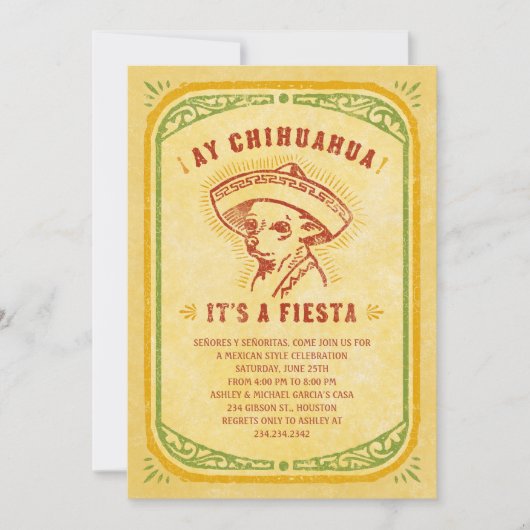 Invitations Fiesta - Aye Chihauhau Vintage mexicai (Devant)