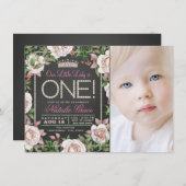 Invitations Filles Chalkboard Premier anniversaire (Devant / Derrière)