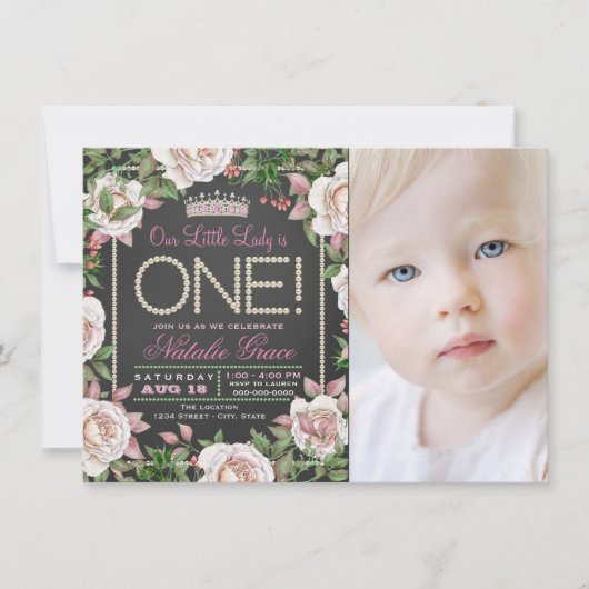 Invitations Filles Chalkboard Premier anniversaire (Devant)