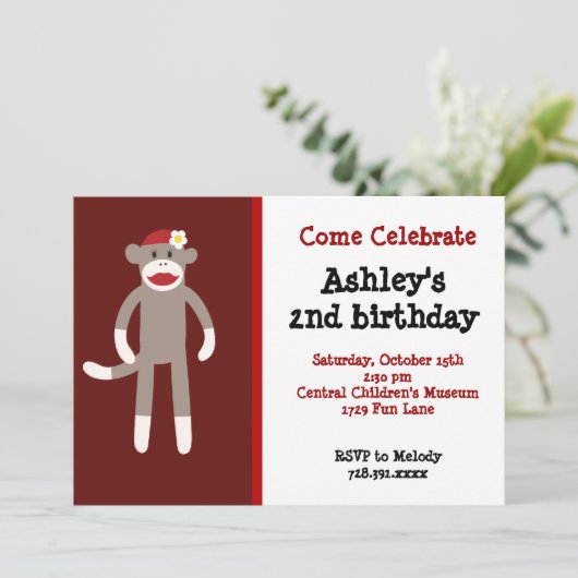 Invitations Filles Sock Singe Anniversaire (Debout devant)