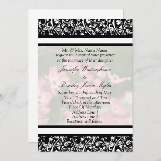 Invitations fixes du Mariage Pink Dogwood (Devant / Derrière)