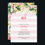Invitations flamingo de premier anniversaire<br><div class="desc">Avec flamant rose et arrière - plan coloré,  parfait pour votre invitation tropicale d'anniversaire d'été. Le libellé peut être modifié à n'importe quelle occasion.</div>