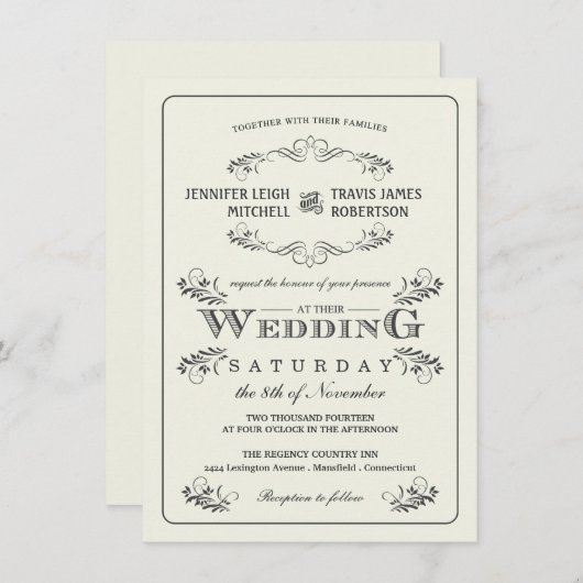 Invitations fleuries vintages de mariage de (Devant / Derrière)