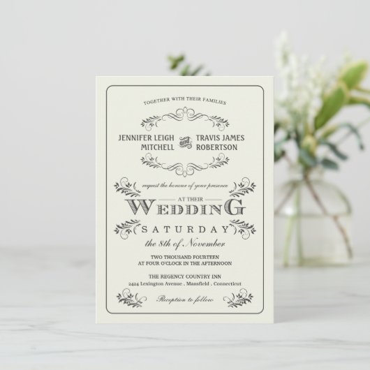 Invitations fleuries vintages de mariage de (Debout devant)