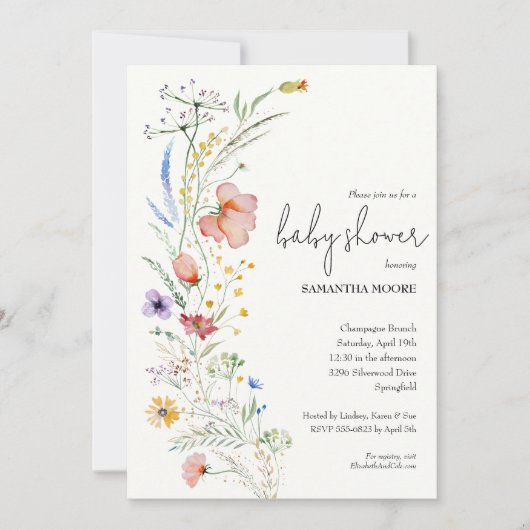 Invitations fleurs sauvages de douche pour bébé (Devant)