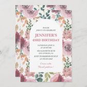 Invitations Floral 43e anniversaire Chic Watercolo (Devant / Derrière)