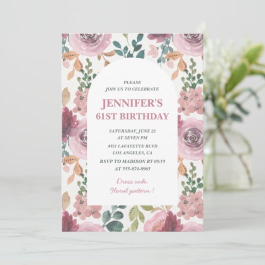 Invitations Floral 61e anniversaire Chic Watercolo (Debout devant)