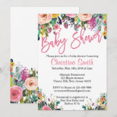Invitations Floral Baby Shower - Aquarelle de prin (Devant / Derrière)