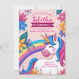 Invitations Floral Unicorn Party - Editable Rainbo