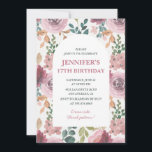 Invitations florales 17e anniversaire Chic Waterco<br><div class="desc">Elégante invitation 17ème anniversaire Floral Boho aquarelle calligraphie typographie jalon classique élégant coloré féminin</div>