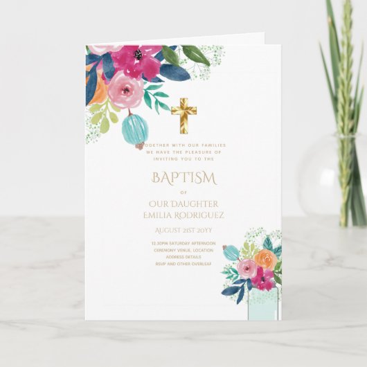 Invitations florales BAPTISM de 4 pg - Programme (Devant)