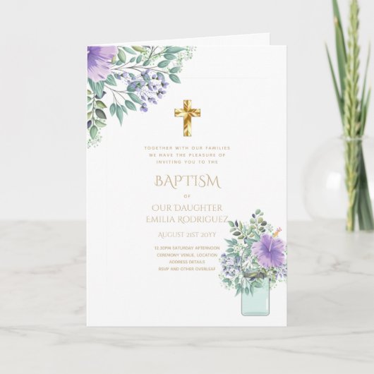 Invitations florales BAPTISM de 4 pg - Programme (Devant)