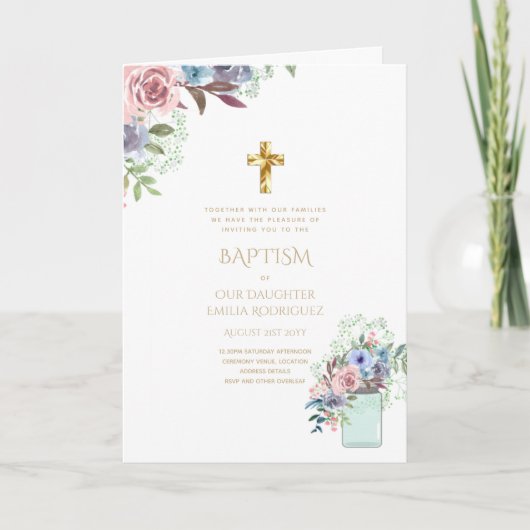 Invitations florales BAPTISM de 4 pg - Programme (Devant)