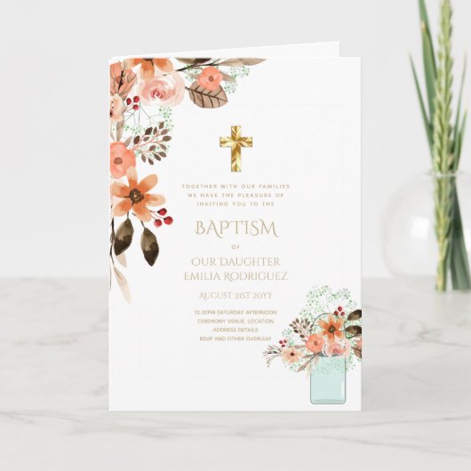 Invitations florales BAPTISM de 4 pg - Programme (Devant)