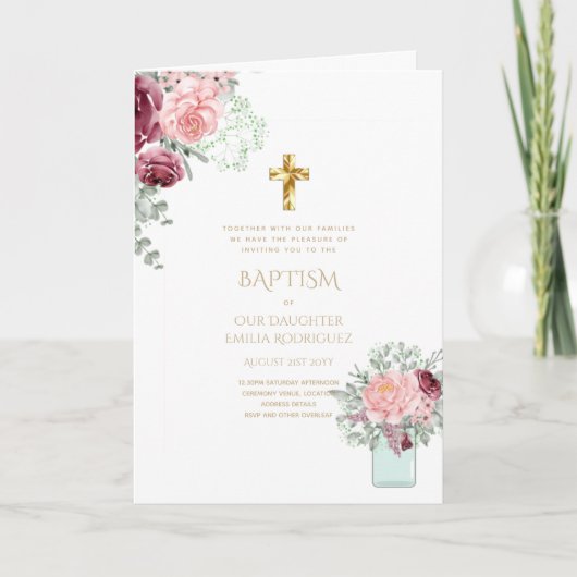 Invitations florales BAPTISM de 4 pg - Programme (Devant)