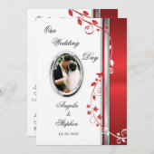 Invitations florales blanches et rouges de photo (Devant / Derrière)