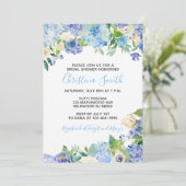 Invitations florales bleues de Fête de la mariée (Debout devant)