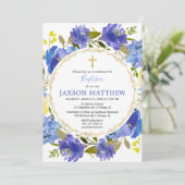 Invitations florales bleues et jaunes de baptême (Debout devant)