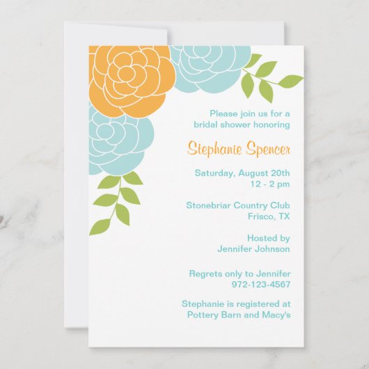 Invitations florales bleues et orange (Devant)