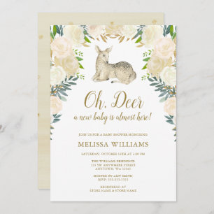 Invitations florales de baby shower de cerfs