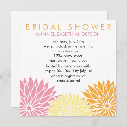 Invitations florales de Fête de la mariée (Devant / Derrière)