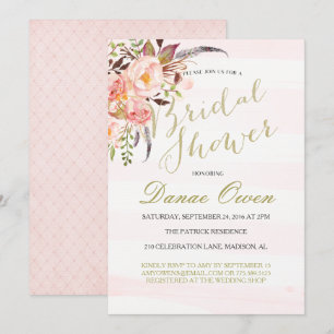 Invitations florales de Fête de la mariée de rose