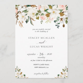 Invitations florales de Magnolia et de Coton