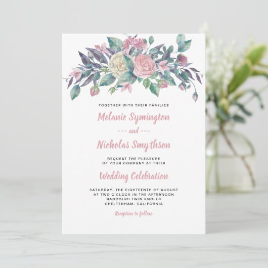 Invitations florales de mariage de rose (Debout devant)