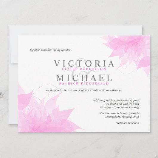 Invitations florales effilées de mariage de rose (Devant)