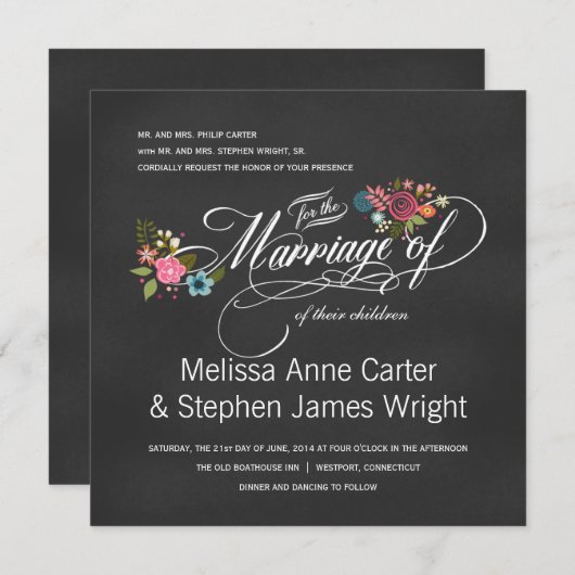 Invitations florales formelles de mariage de (Devant / Derrière)