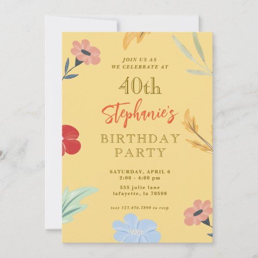 Invitations florales joyeuses 40e anniversaire (Devant)