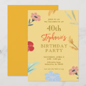 Invitations florales joyeuses 40e anniversaire (Devant / Derrière)