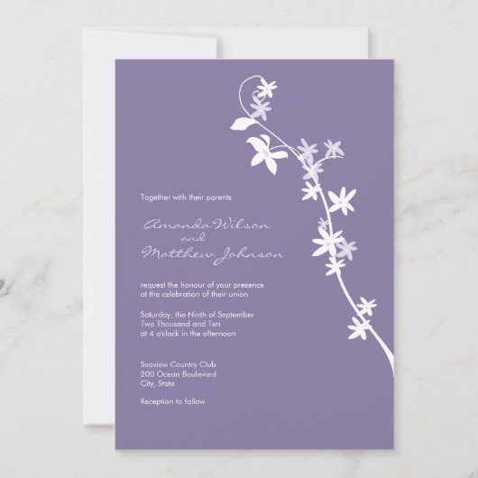 Invitations florales lilas de mariage (Devant)