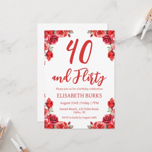 invitations florales modernes à 40e anniversaire (Devant/Arrière en situation)