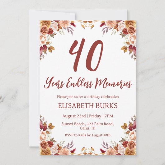 invitations florales modernes à 40e anniversaire (Devant)