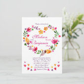 Invitations florales modernes de mariage de coeur (Debout devant)