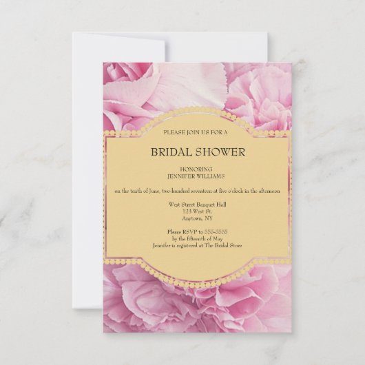 Invitations florales roses de Fête de la mariée (Devant)