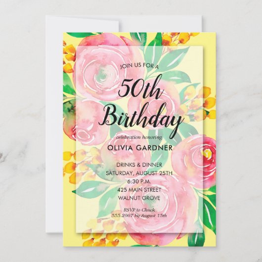 Invitations florales roses vives (Devant)