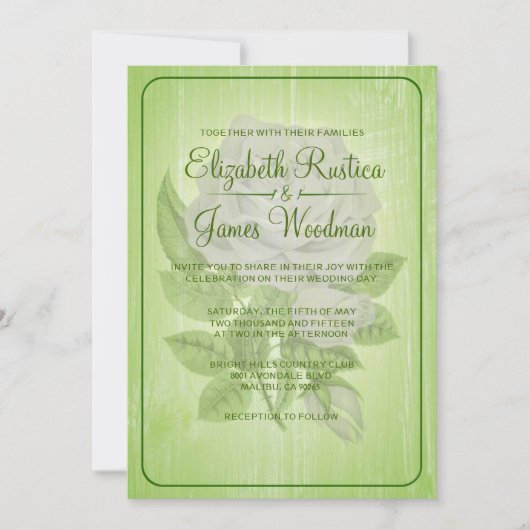 Invitations florales rustiques de mariage de vert (Devant)