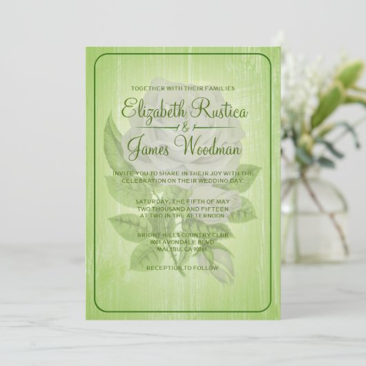 Invitations florales rustiques de mariage de vert (Debout devant)